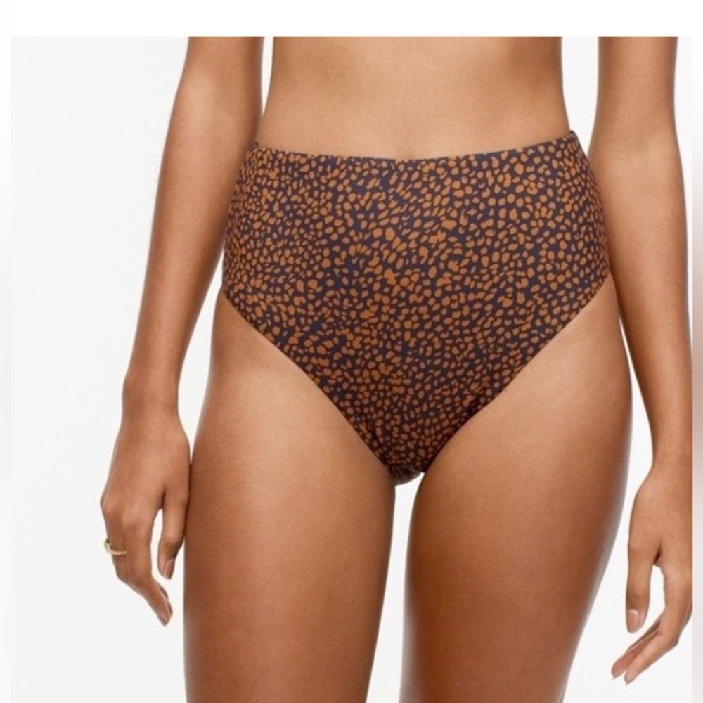 J.CREW Spot-On High Rise Bikini Bottom Navy Brown Animal Print Size M NWT